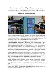 How to set your Injection Molding Machine Parameters?